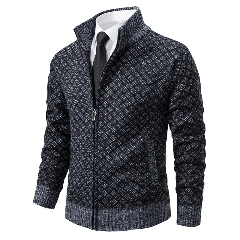 Cardigan Masculino Texturizado com Zíper Frontal Gola Alta