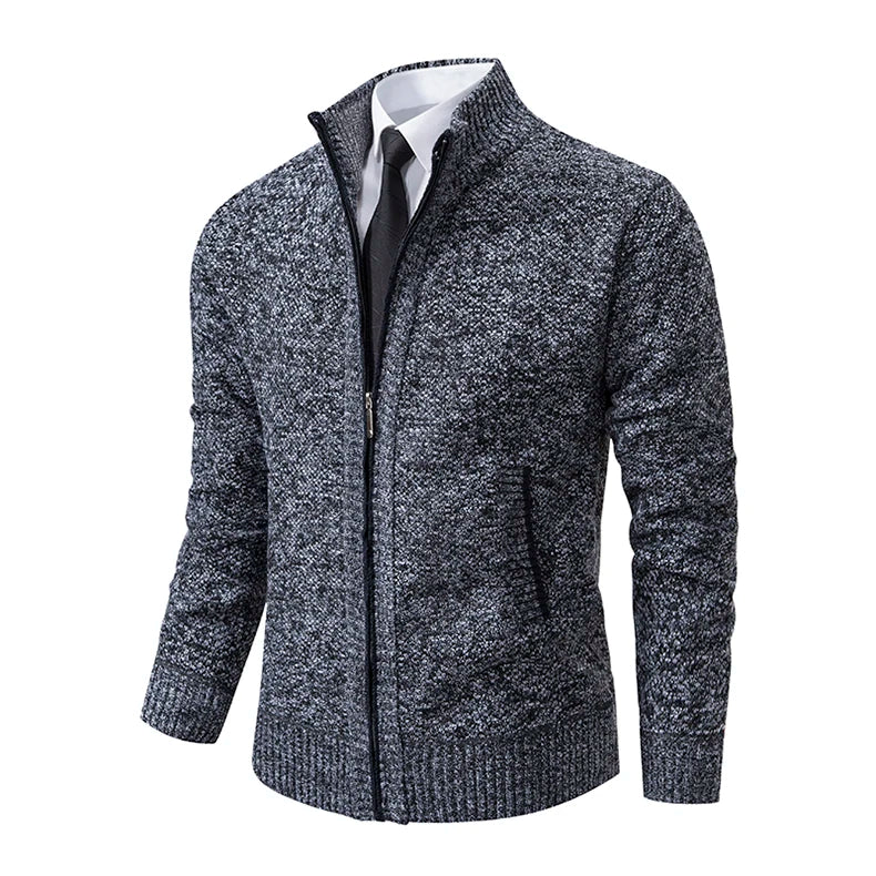 Casaco Masculino de Tricô com Zíper e Gola Alta