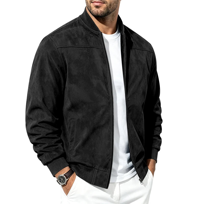 Jaqueta Bomber Masculina em Suede Casual com Zíper