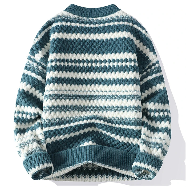 Suéter Masculino Tricô Texturizado Listrado Gola Redonda Blusa de Frio