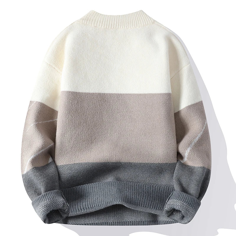 Suéter Masculino Tricô Colorblock Bloco de Cores Gola Média