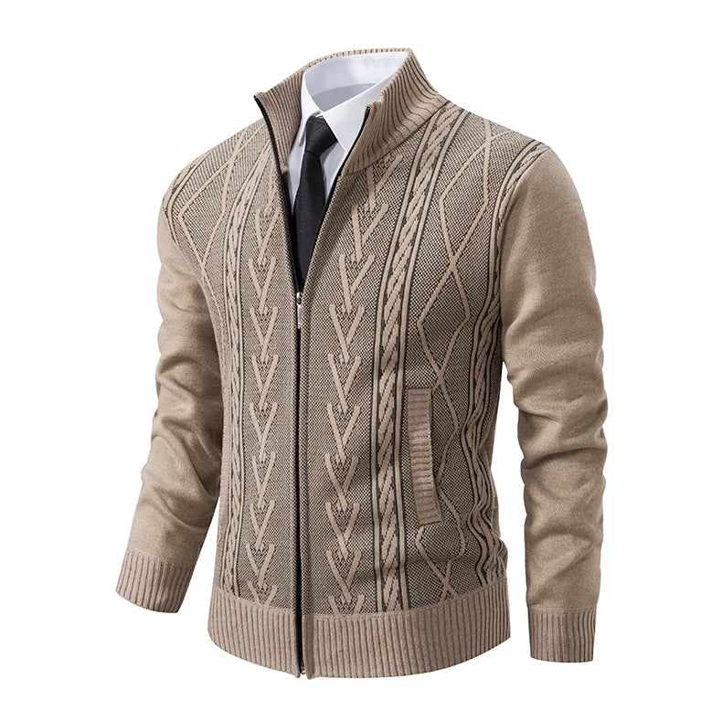 Cardigan Masculino Tricô com Zíper e Gola Alta Elegante