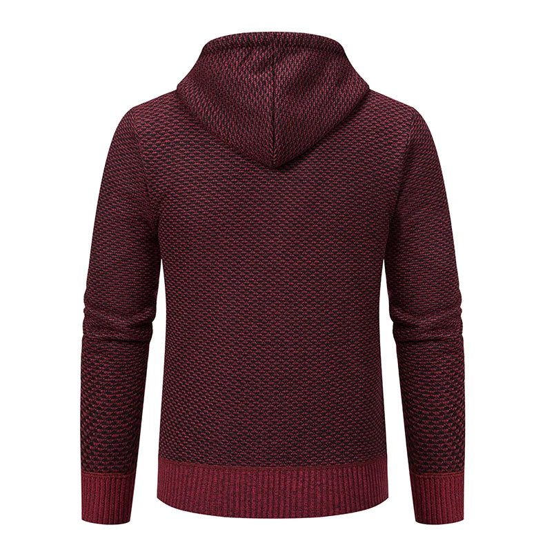 Casaco Masculino de Tricô com Zíper e Capuz Inverno