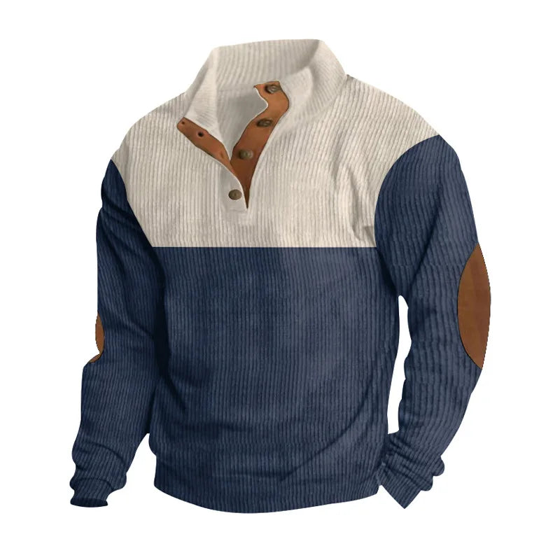 Blusa de Frio Masculina Tricô Bicolor com Botões
