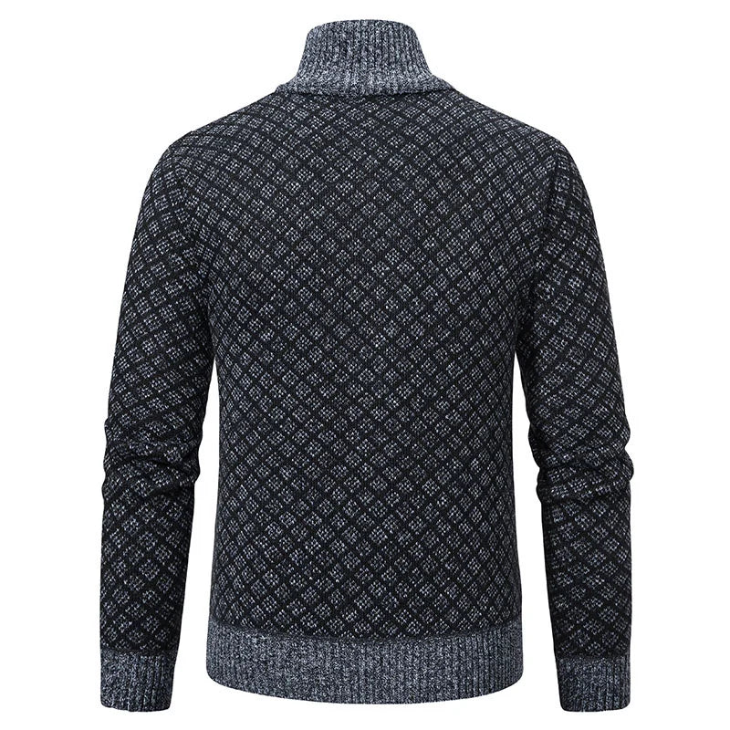 Cardigan Masculino Texturizado com Zíper Frontal Gola Alta