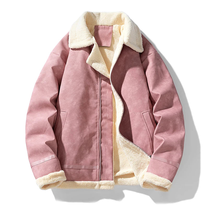 Jaqueta Aviador Masculina Suede Forrada Pelúcia Sherpa Inverno
