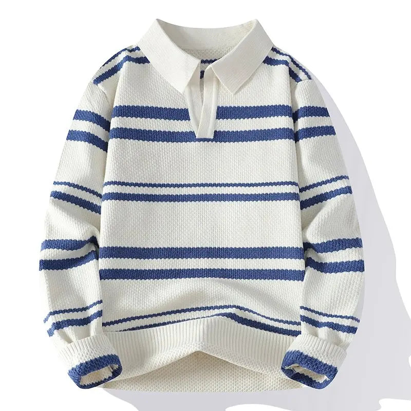 Suéter Masculino de Tricô Gola Polo Listrada