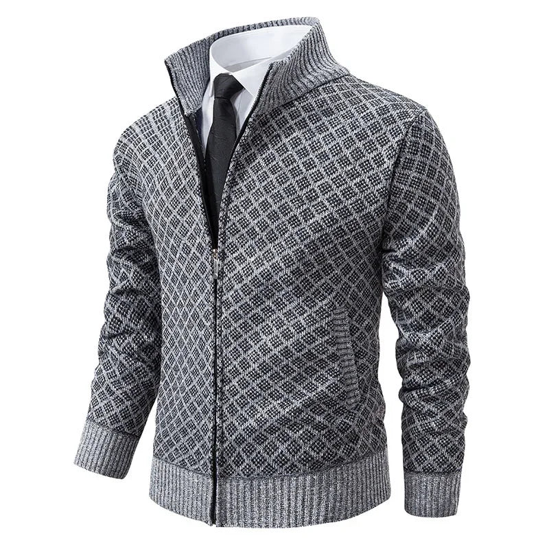 Cardigan Masculino Texturizado com Zíper Frontal Gola Alta