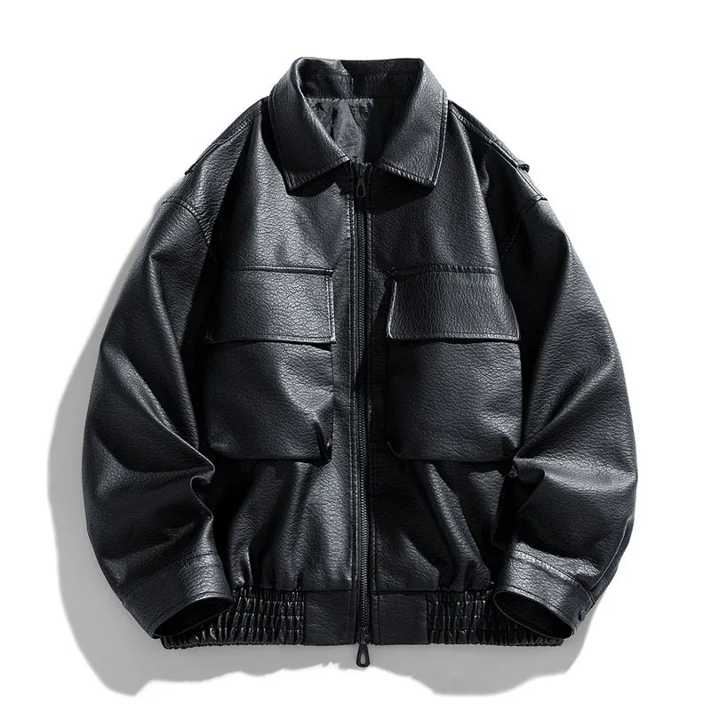 Jaqueta Bomber Masculina Couro Sintético Oversized Vintage