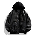 Jaqueta Bomber de Couro Masculina com Capuz Oversized