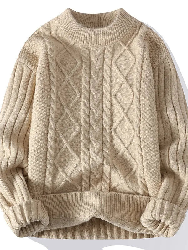 Suéter Masculino de Tricot Trabalhado Tranças Oversized