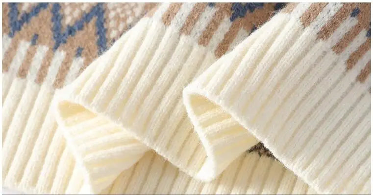 Suéter Masculino de Tricô Jacquard com Faixas Geométricas e Gola Redonda