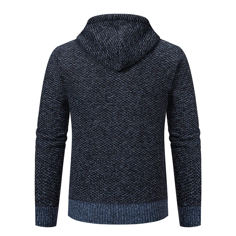 Casaco Masculino de Tricô com Zíper e Capuz Inverno