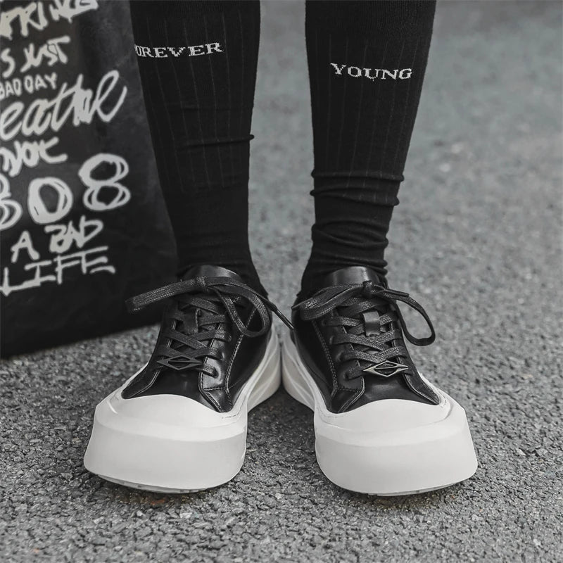 Tênis Skate Masculino Plataforma Couro Sola Alta Rebel