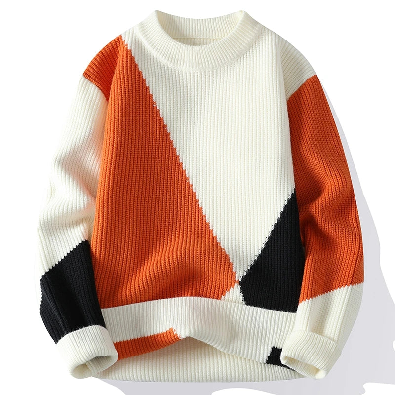 Suéter Masculino Tricô Canelado Geométrico Oversized