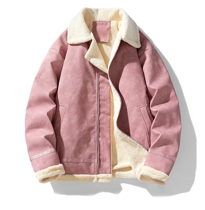 Jaqueta Aviador Masculina Suede Forrada Pelúcia Sherpa Inverno
