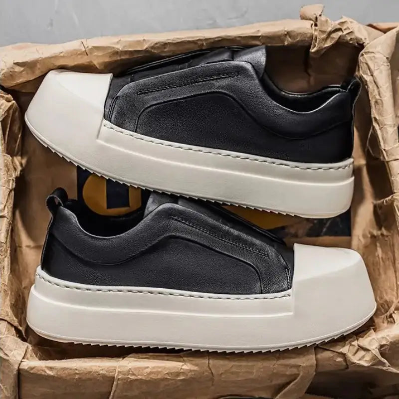 Tênis Slip-On Masculino Casual Plataforma Sola Alta Tratorada Couro Block