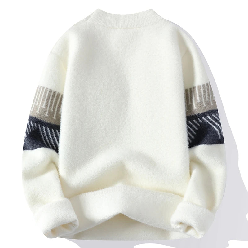 Suéter Masculino de Tricô Geométrico Blusão de Frio Jacquard