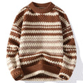 Suéter Masculino Tricô Texturizado Listrado Gola Redonda Blusa de Frio