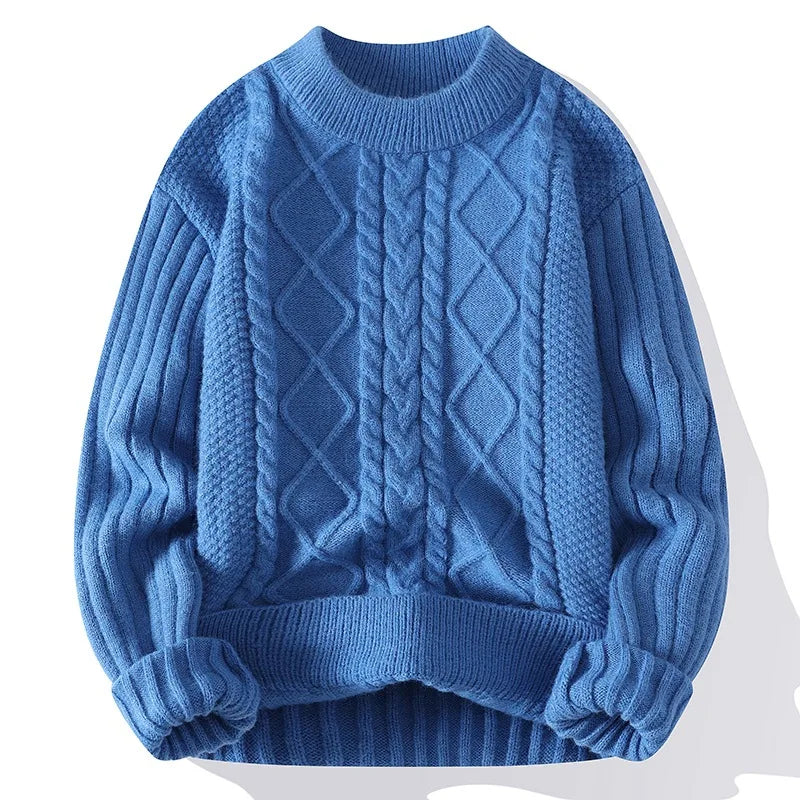 Suéter Masculino de Tricot Trabalhado Tranças Oversized