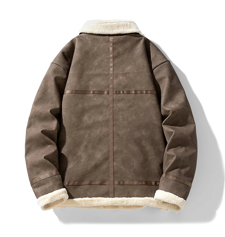 Jaqueta Aviador Masculina Suede Forrada Pelúcia Sherpa Inverno