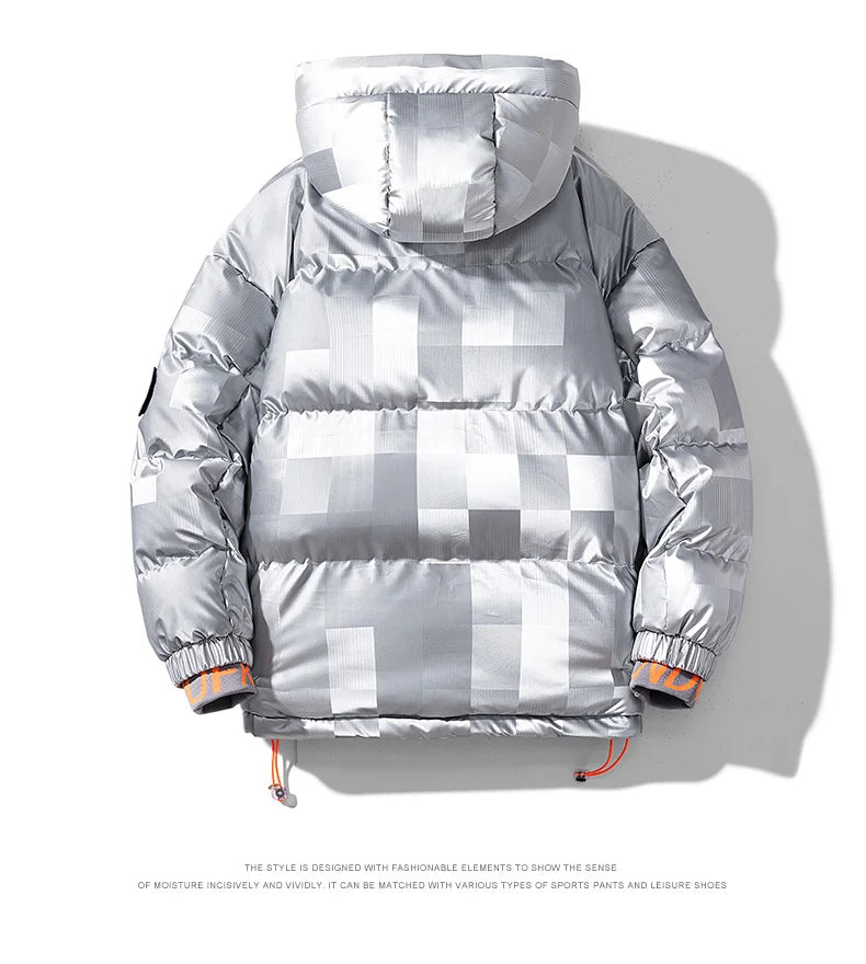 Jaqueta Puffer Masculina Streetwear com Capuz e Detalhe Laranja