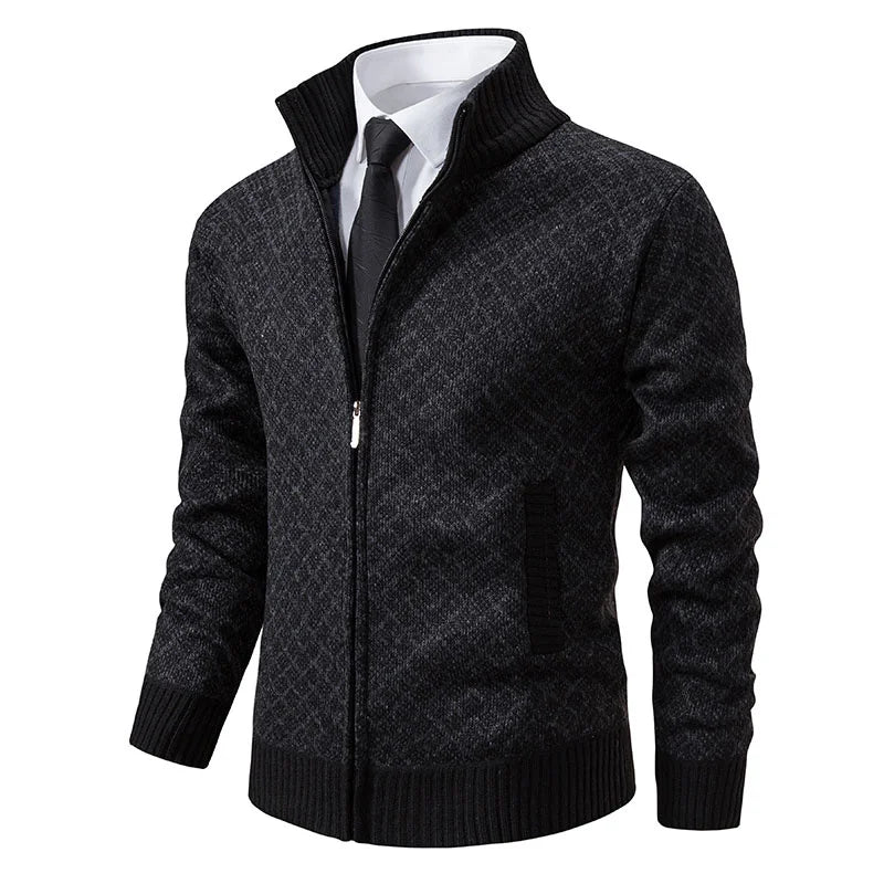Cardigan Masculino Texturizado com Zíper Frontal Gola Alta