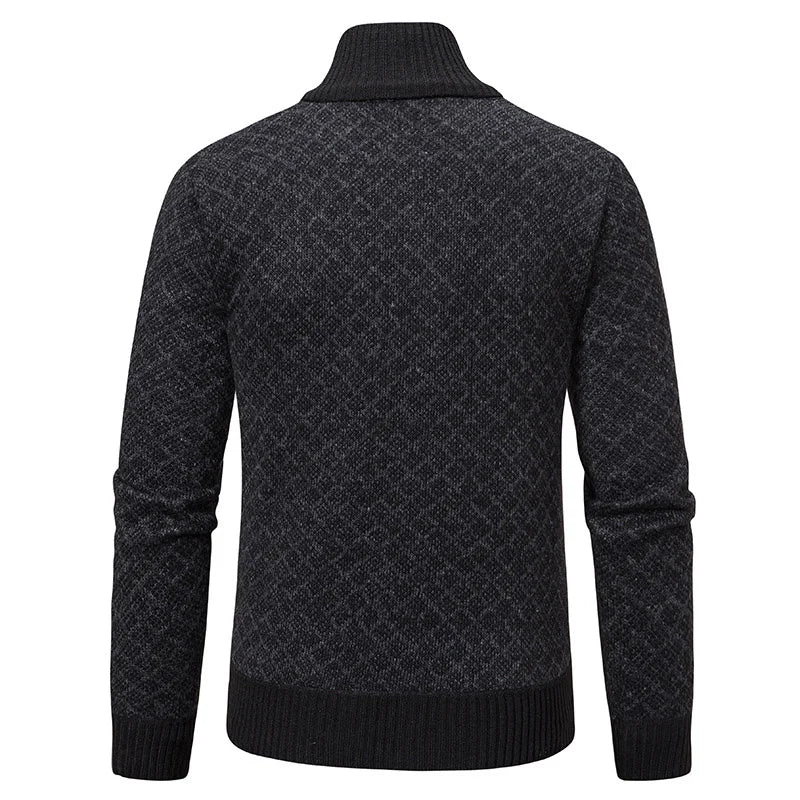 Cardigan Masculino Texturizado com Zíper Frontal Gola Alta