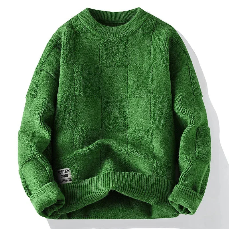 Blusa de Frio Masculina de Tricô Grosso Quadriculado
