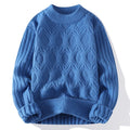Suéter Masculino em Tricô Trançado Cable-Knit com Gola Redonda