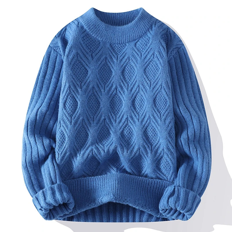 Suéter Masculino Tricô Trançado Gola Redonda Blusa de Frio
