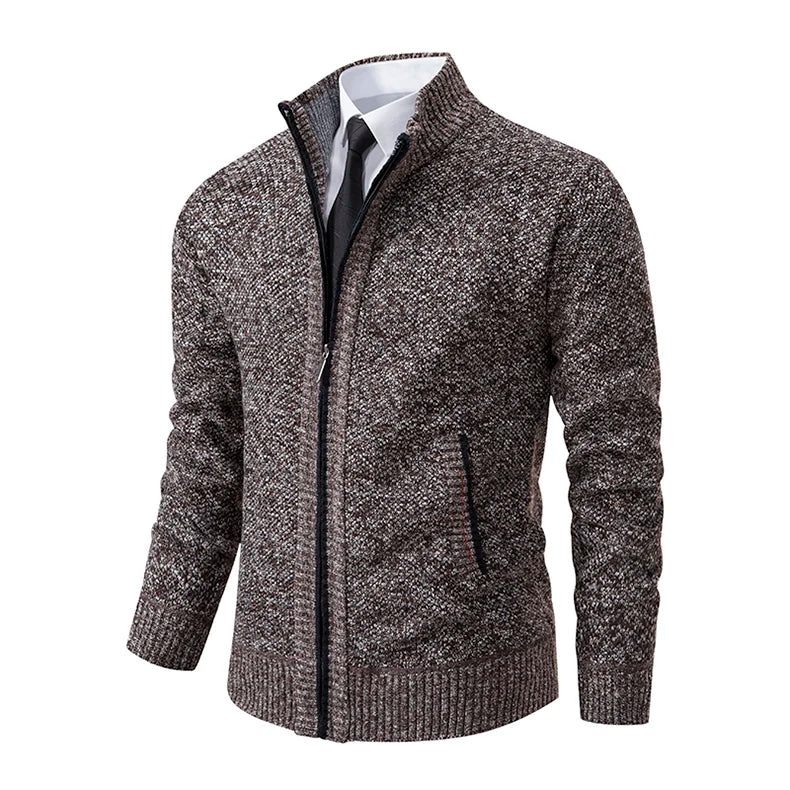 Casaco Masculino de Tricô com Zíper e Gola Alta