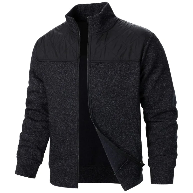 Jaqueta Masculina Fleece Mesclado com Recorte nos Ombros