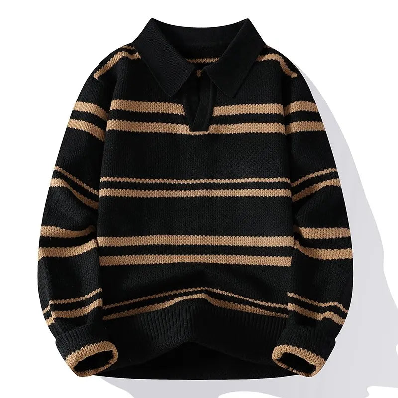 Suéter Masculino de Tricô Gola Polo Listrada