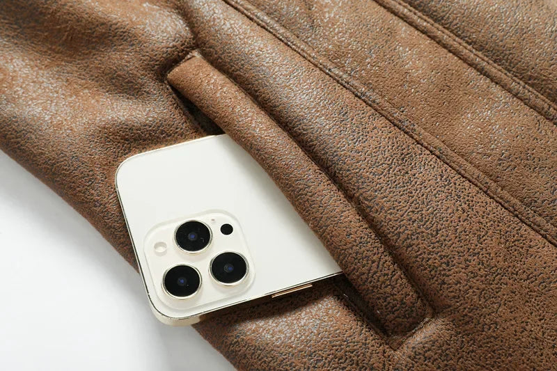 Jaqueta Masculina Camurça Forrada Com Pelúcia Alpaca Gola Polo