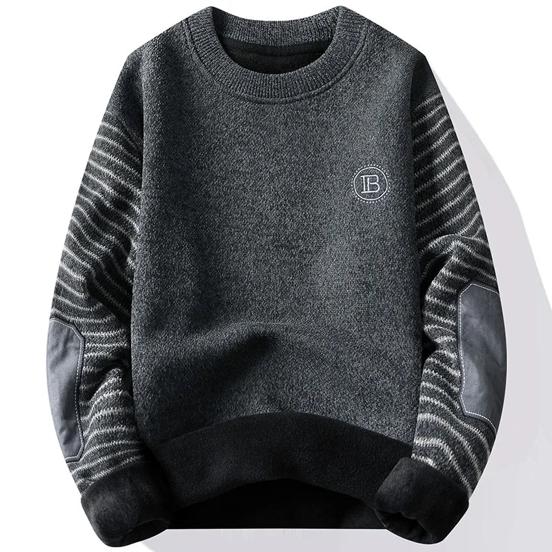 Blusa de Frio Masculina Moletom Tricô com Cotoveleira Forrada Pelúcia