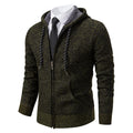 Casaco Masculino de Tricô com Zíper e Capuz Inverno