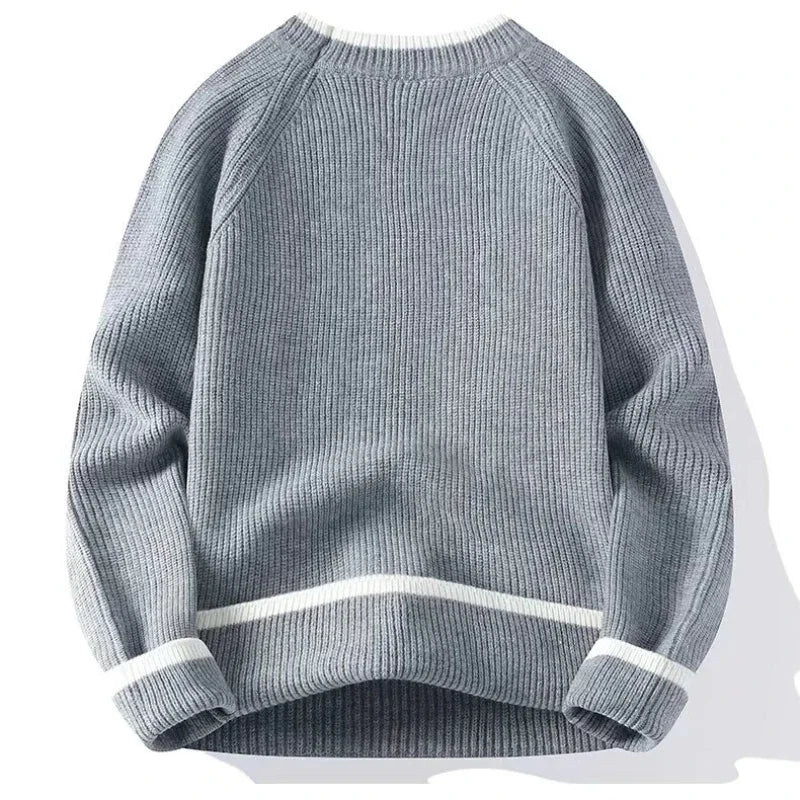 Suéter Masculino de Tricô Canelado Manga Raglan Gola Média