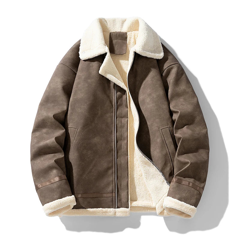 Jaqueta Aviador Masculina Suede Forrada Pelúcia Sherpa Inverno