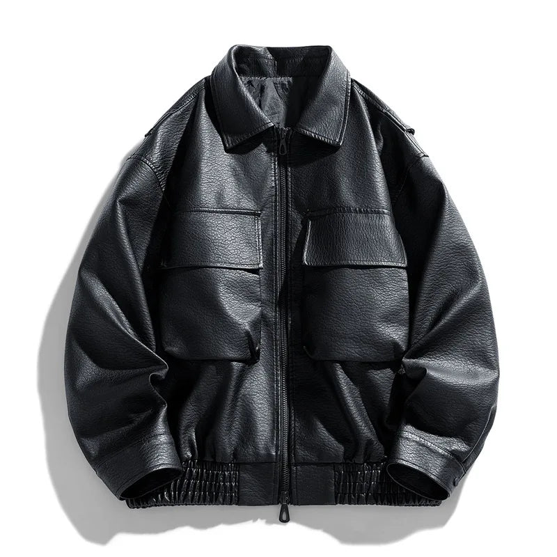 Jaqueta Bomber Masculina Couro Sintético Oversized Vintage