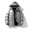 Jaqueta Masculina Puffer Brilhante com Capuz Oversized Glossy Black