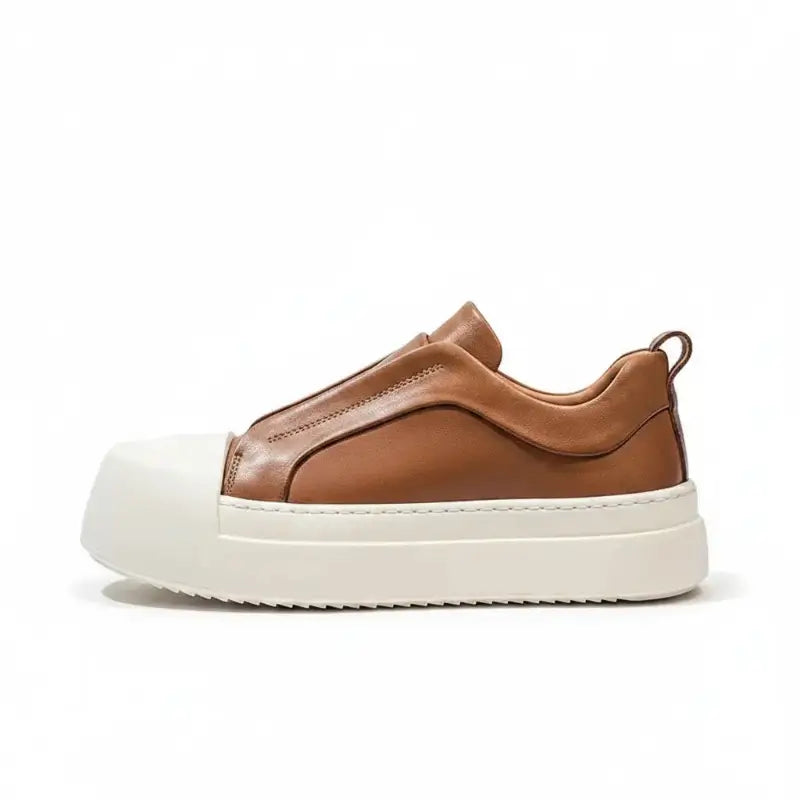 Tênis Slip-On Masculino Casual Plataforma Sola Alta Tratorada Couro Block