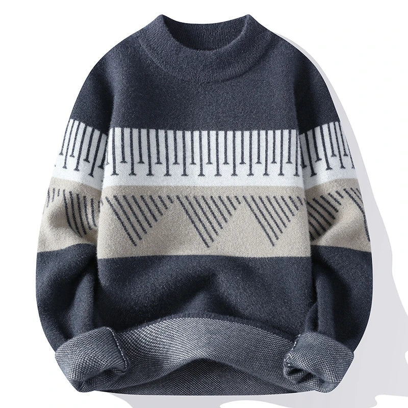 Suéter Masculino de Tricô Geométrico Blusão de Frio Jacquard