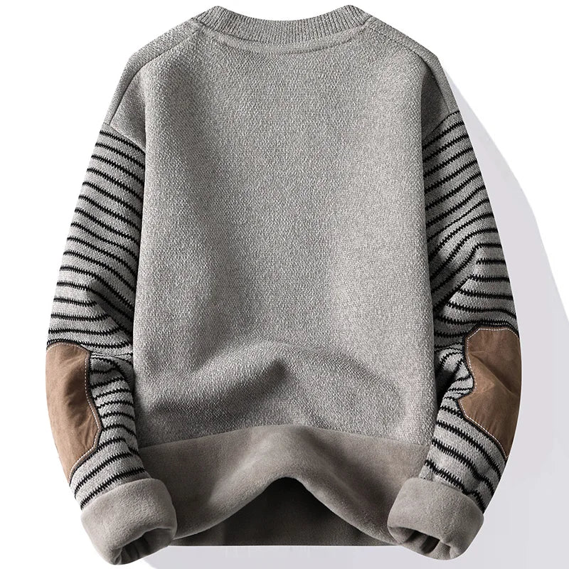 Blusa de Frio Masculina Moletom Tricô com Cotoveleira Forrada Pelúcia