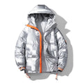 Jaqueta Puffer Masculina Streetwear com Capuz e Detalhe Laranja