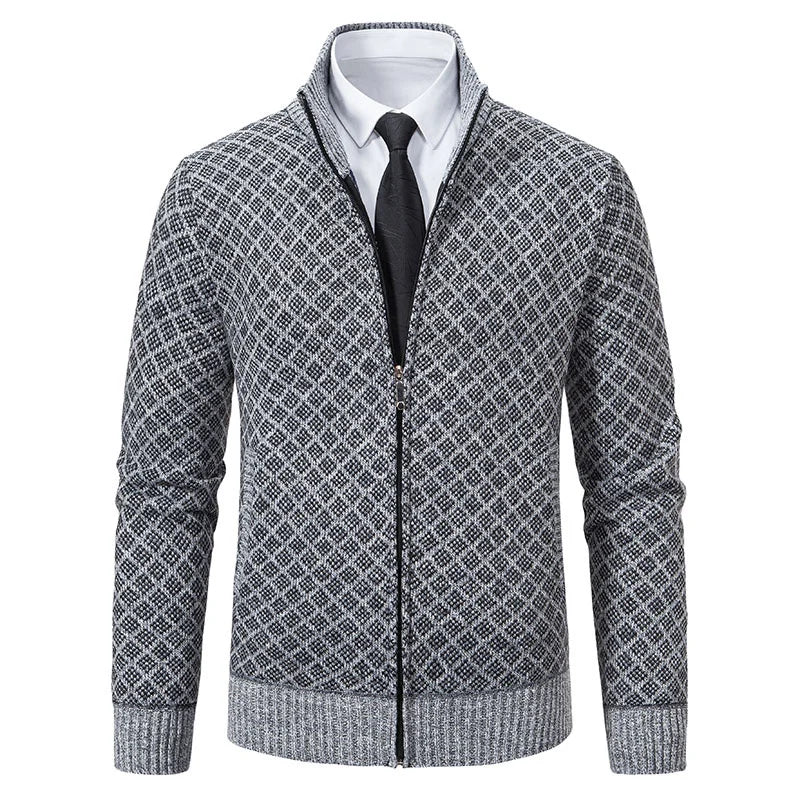 Cardigan Masculino Texturizado com Zíper Frontal Gola Alta