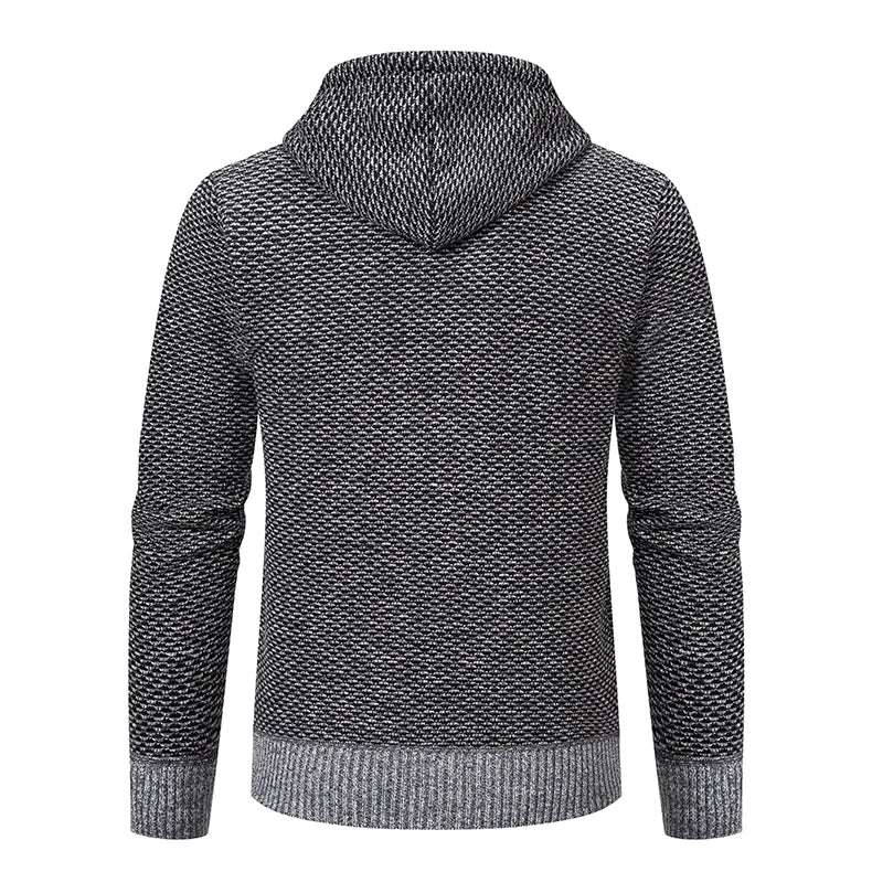 Casaco Masculino de Tricô com Zíper e Capuz Inverno