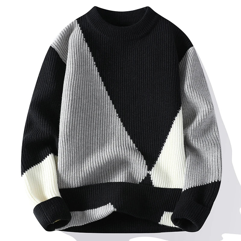 Suéter Masculino Tricô Canelado Geométrico Oversized
