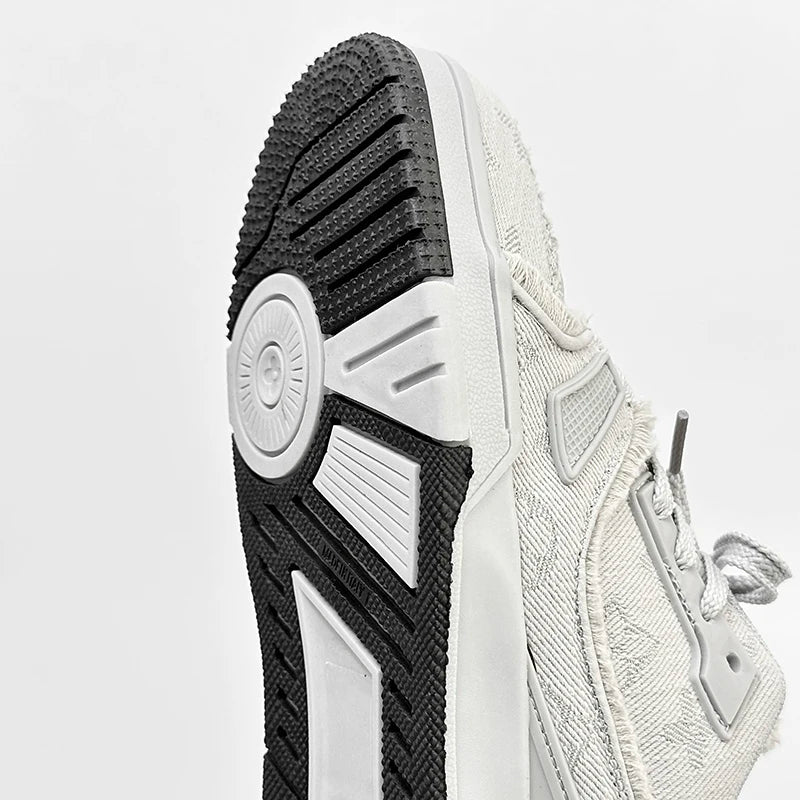Tênis Chunky Casual Shred Unissex Desfiado Lona Azul e Branco