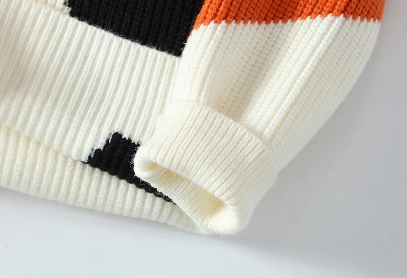 Suéter Masculino Tricô Canelado Geométrico Oversized